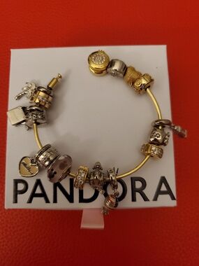 Pandora 14k Gold Charm Bracelet Bangle Small Size